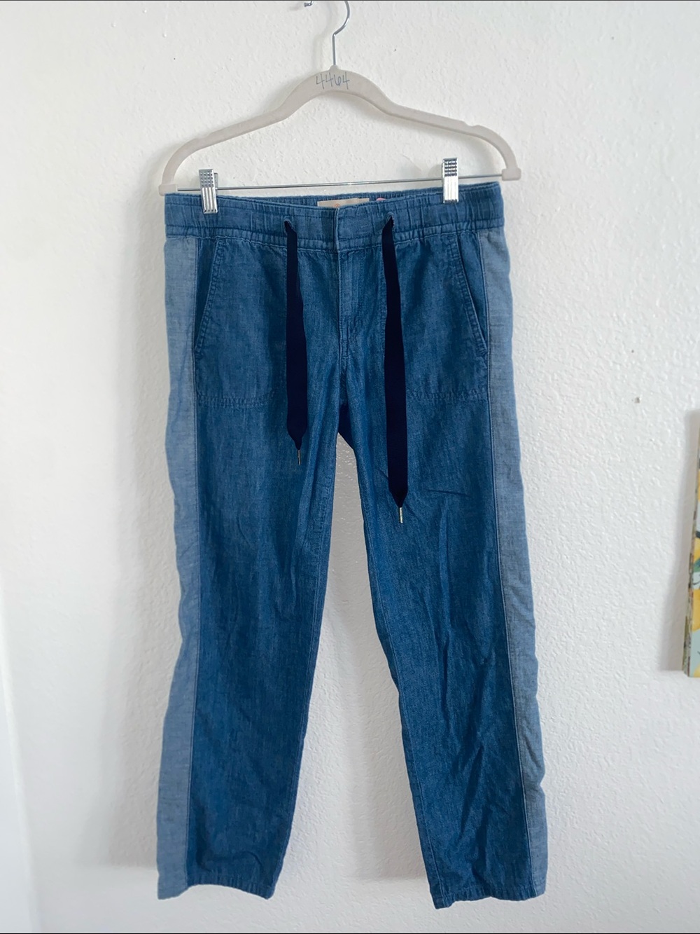 Tory Burch Blue Denim Pants with Orange Logo Tag